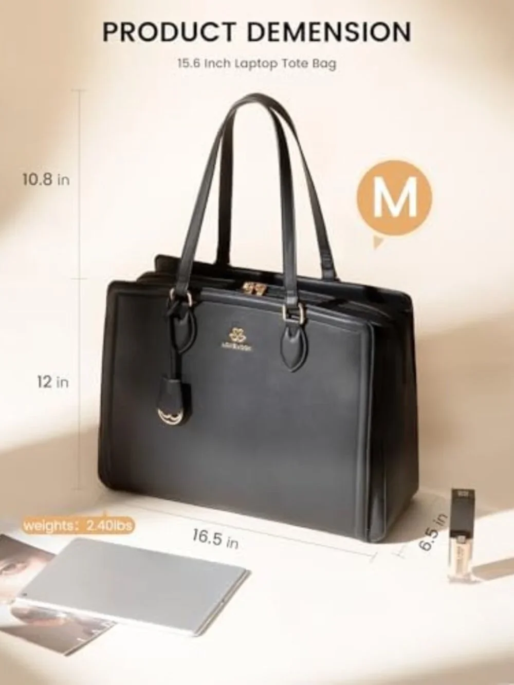 Stylish Large Capacity Leather Laptop Tote Bag, Waterproof Work Bag for Women